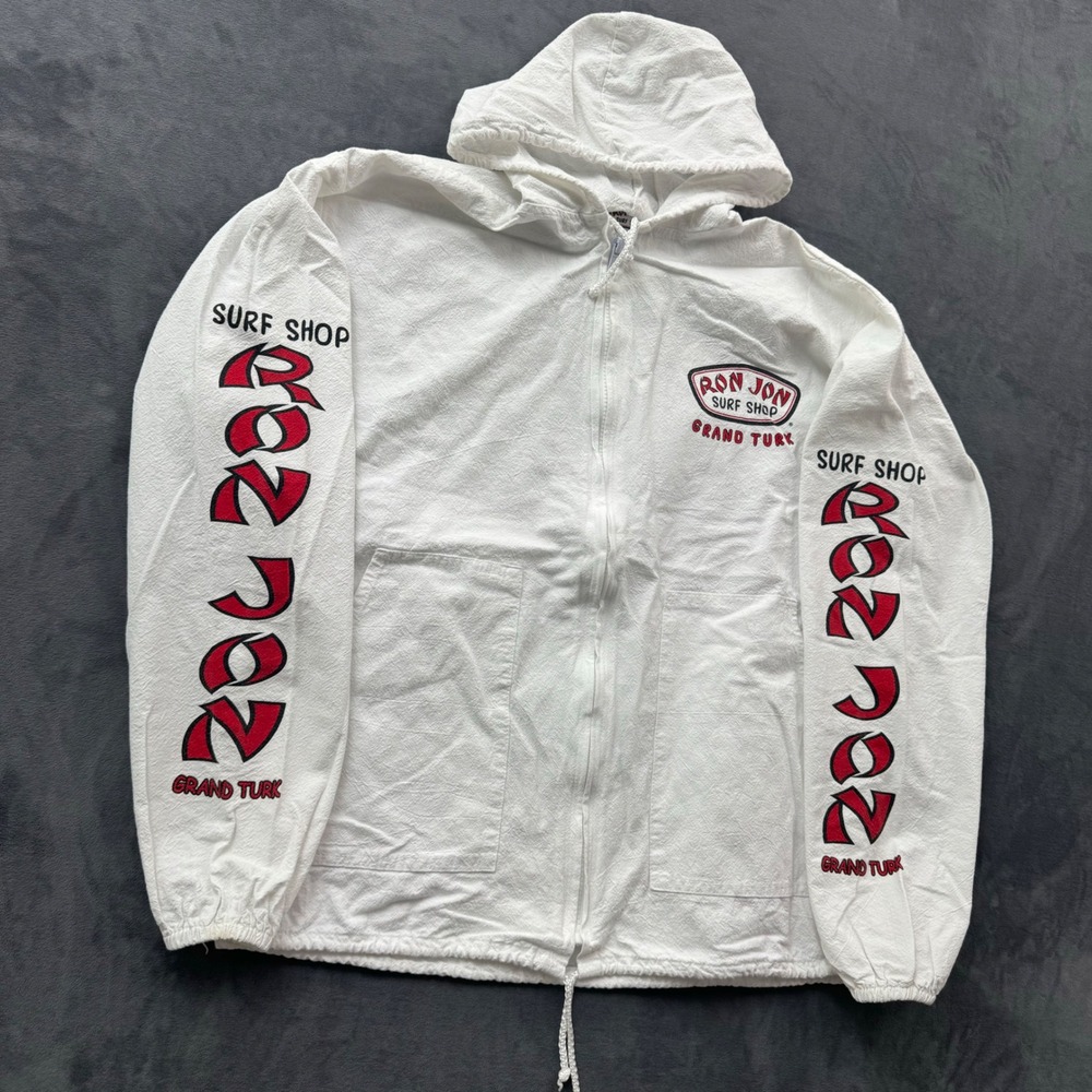 Ron Jon Surf Shop Grand Turk White Zip Up Hoodie Mens Medium Textured Jacket